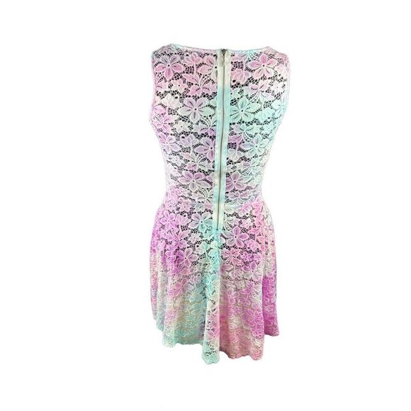 Unicorn ombré mermaid lace flower sheer tank mini dress medium be bop cover up - Picture 2 of 6